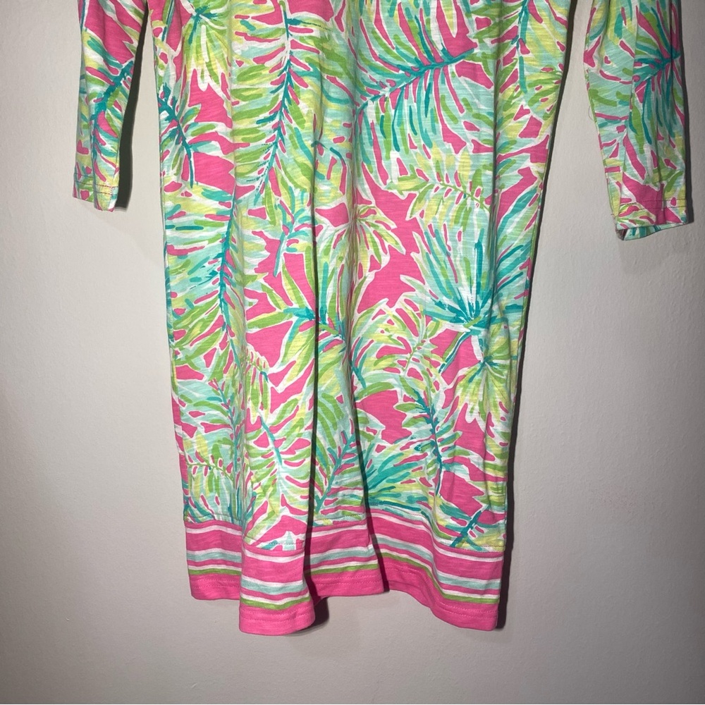 Caribbean Joe Women's Small Dress Pink Green Tropical Floral Print 3/4 Sleeve - Picture 4 of 7